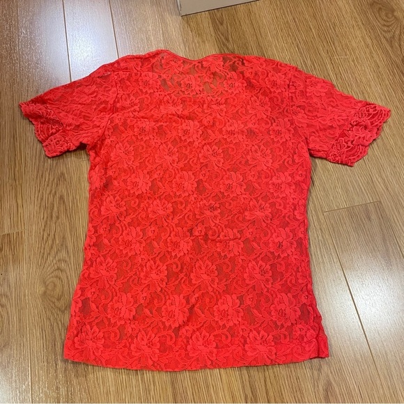 Vintage Gaviota Sheer Neon Red Lace Tee - S - Picture 5 of 8